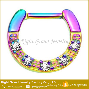 TOQ qualité titane Rainbow plaqué CZ Jeweled Septum Piercing anneau